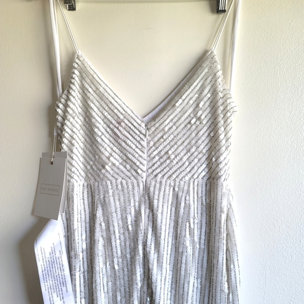 NWT Mac Duggal, Sequin Spaghetti Strap Gown, Pearl, Size 8 -$498 - Picture 7 of 15